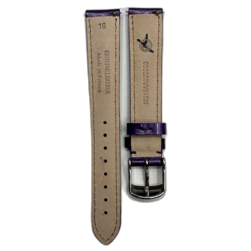 Michele 16mm Genuine Leather Purple Metallic Replacement Band Strap Silver USA